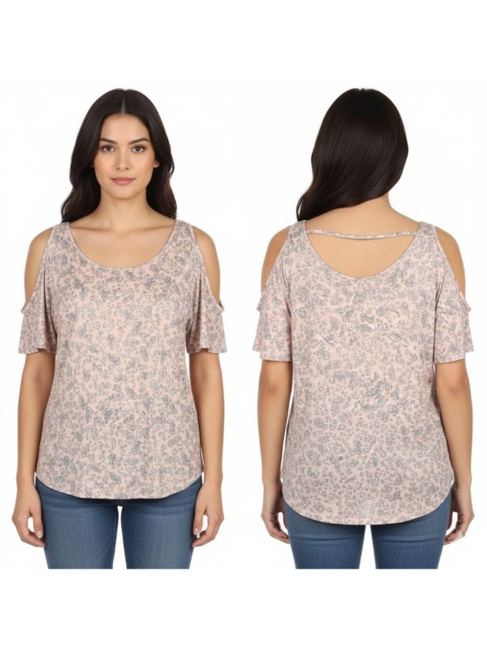 Juicy Couture Short Sleeve Top Size XL Scoop neckline Cold Shoulder Floral Print